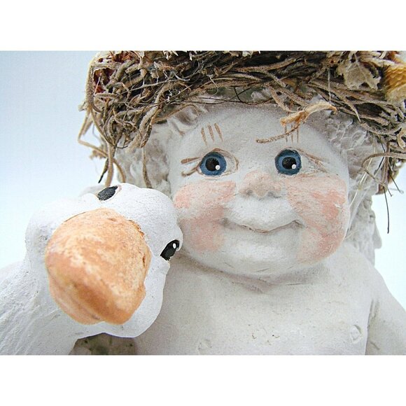 Vintage Handcrafted Cherub Angel and Goose Duck Figurine Cast Art By Kristin '91 - Picture 2 of 13